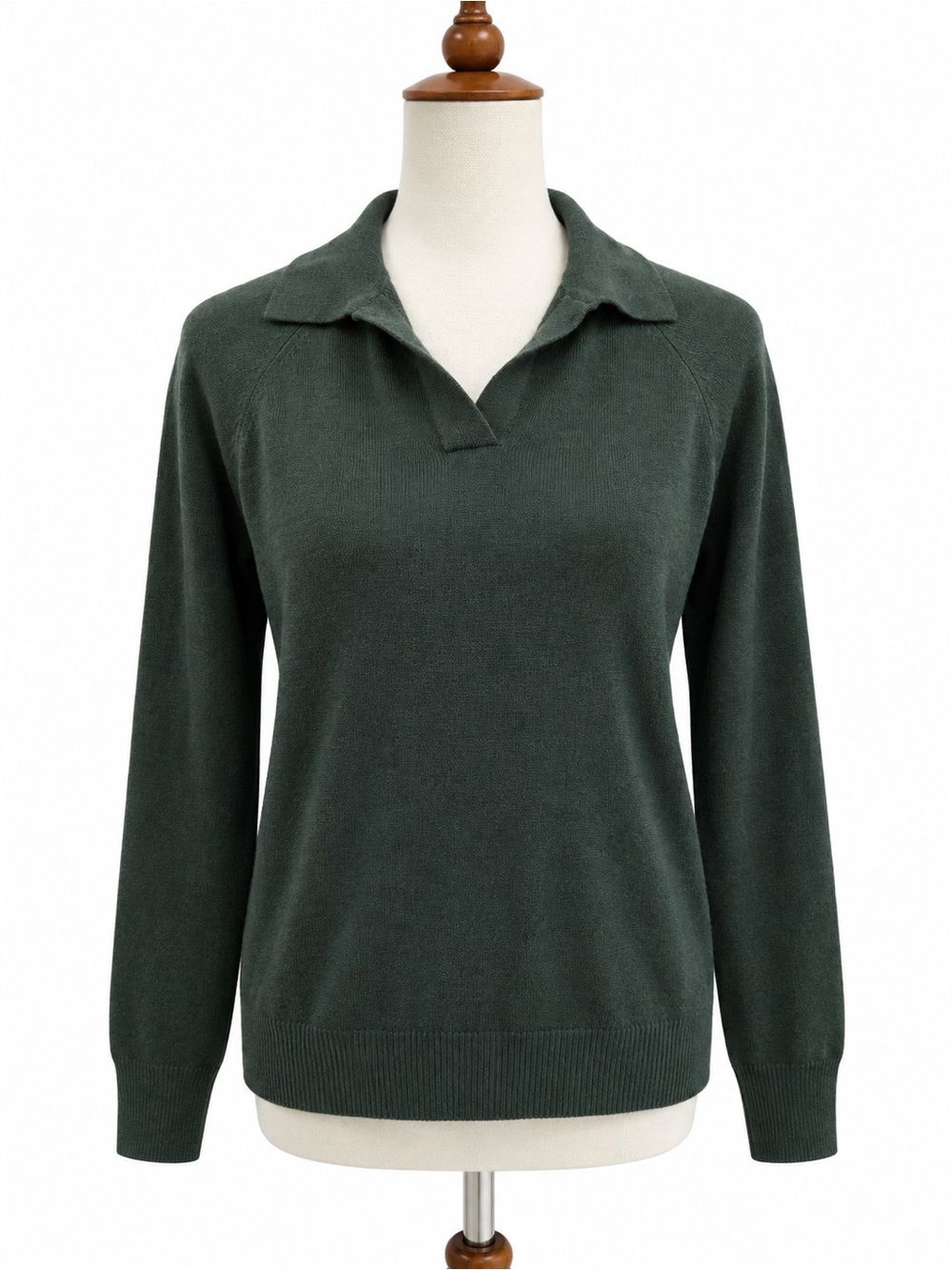 Moffat Woollens Green Sweater Vintage Dark Green 100% Wool Polo Small